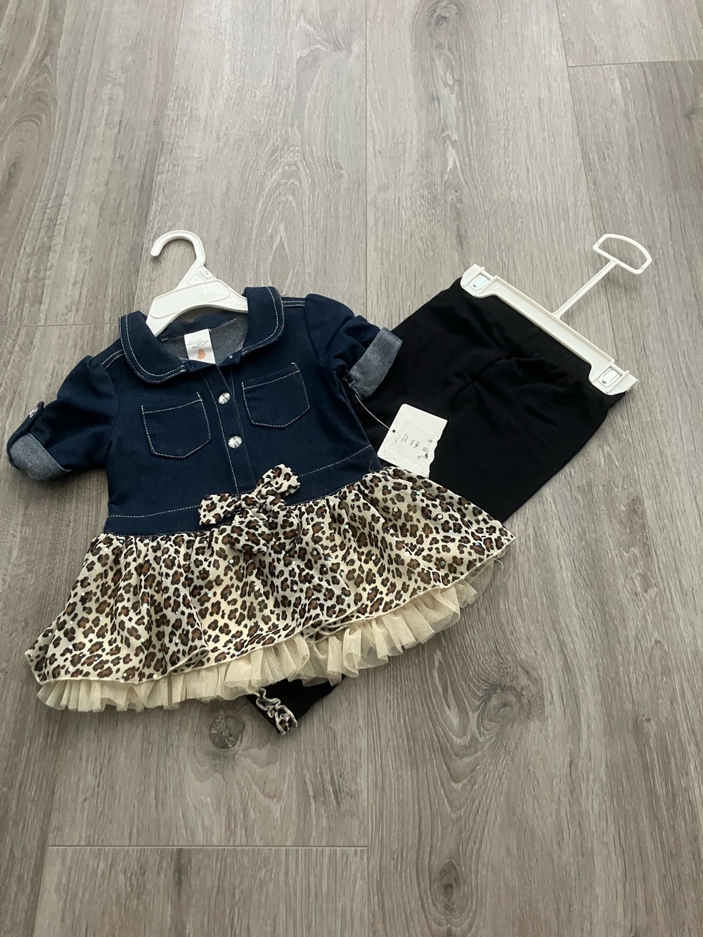 NEW - STARTING OUT Baby Girl Leopard Print/ Faux Denim peplum Matching Set| 18M